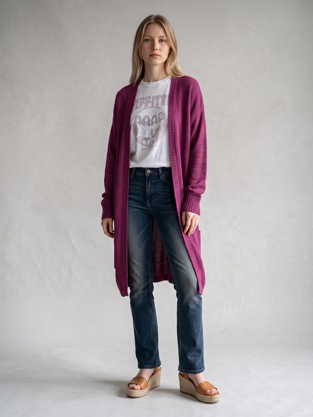 St. John's Bay Open-Front Longline Raspberry Knit Cardigan